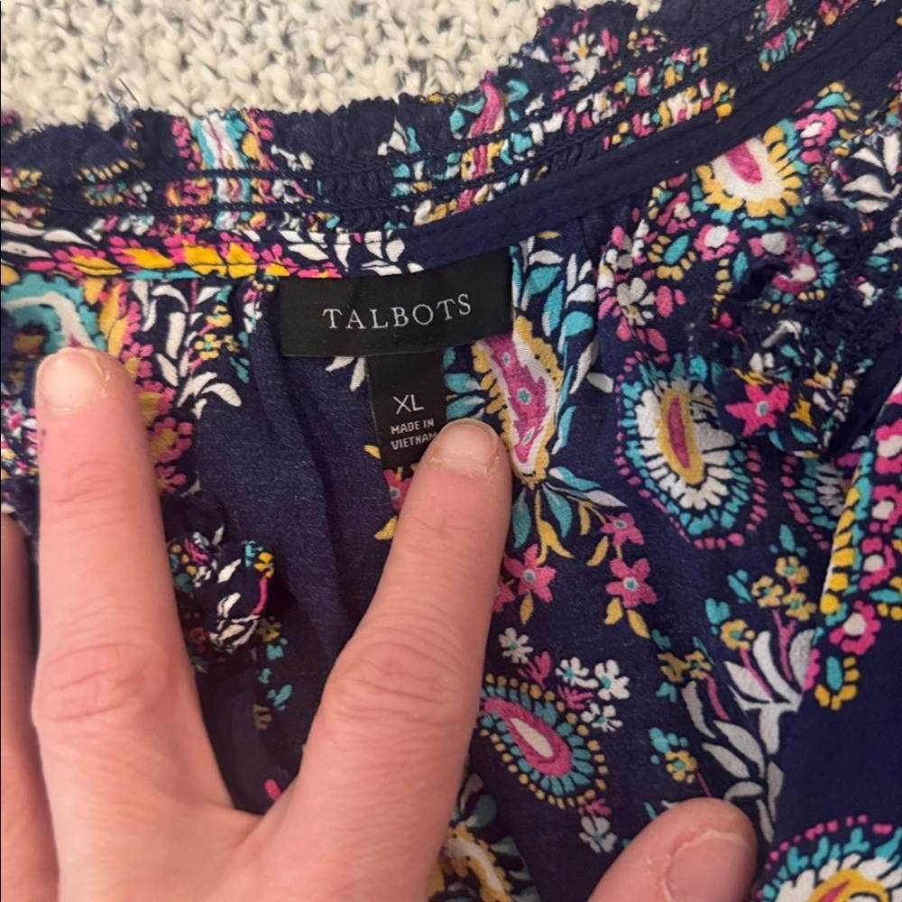 Talbots Paisley Print Sleeveless Top | Navy Multicolor | XL - Picture 2 of 3